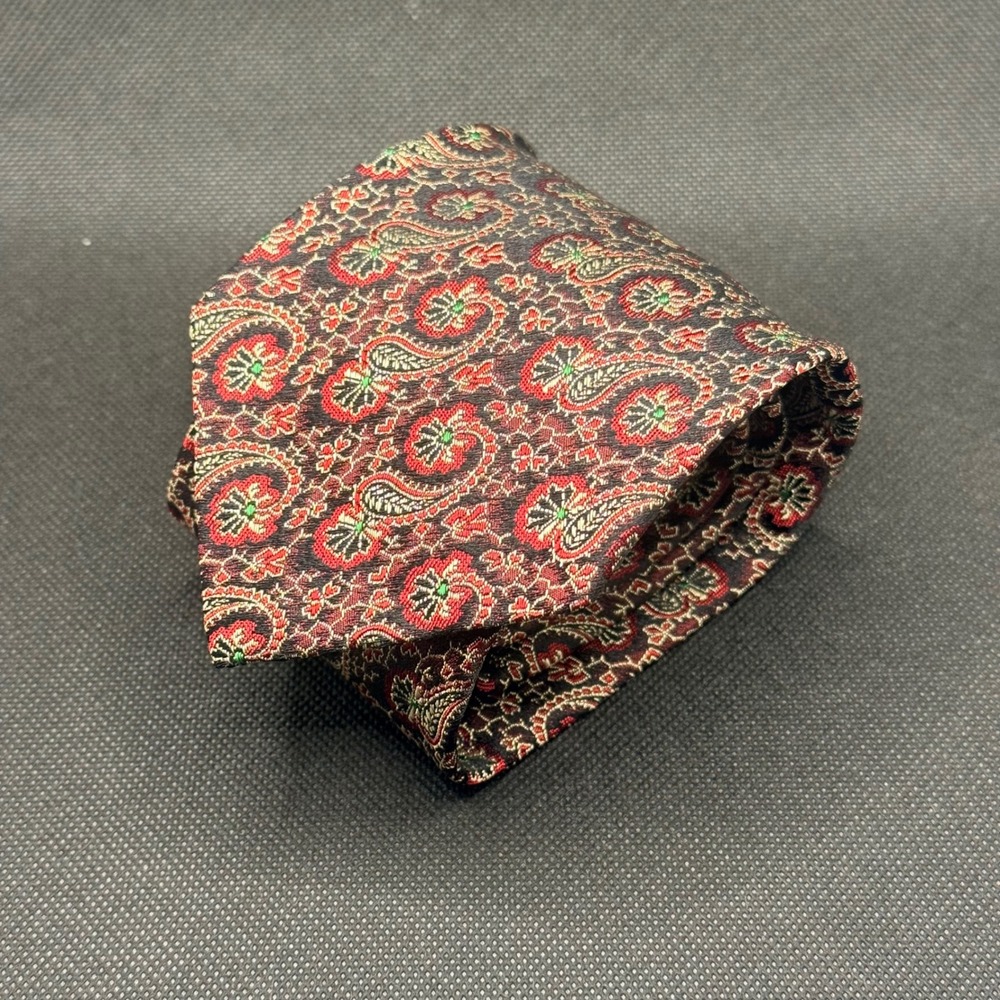 Vintage Polo Ralph Lauren Burgundy Paisley Floral Silk Tie 3.5" x 58" USA Made